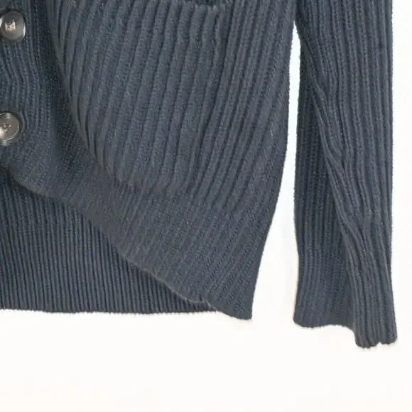 Sandro Paris Men's Shawl Collar Cardigan Sweater Heavy cotton knit Navy Small - Picture 5 of 8